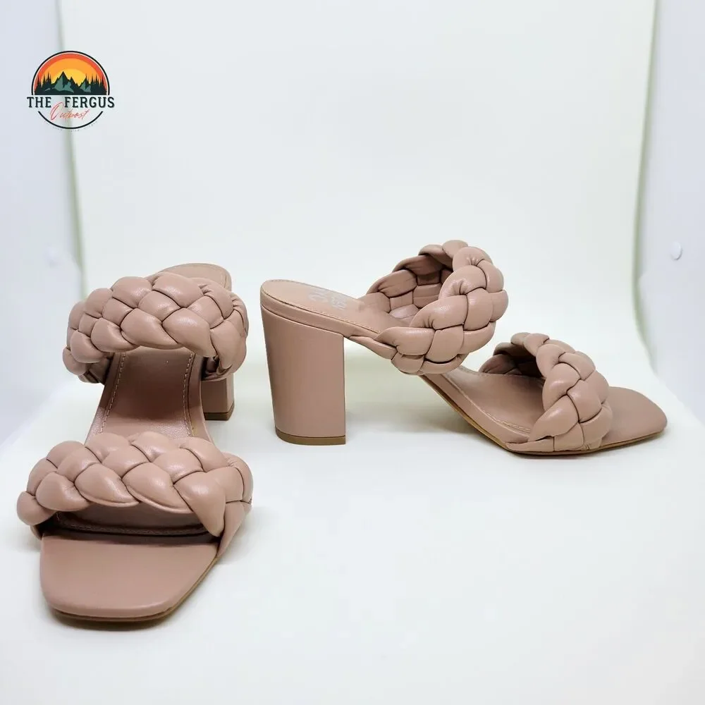 NWT Madden NYC Chic Braided Block Heel Blush Pink Sandals Bohemian Womens Size 8 - Picture 2 of 13